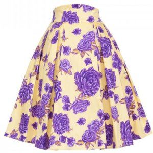 Little Jun Skirt in Yellow and Purple Roses | Pinup Girl Clothing